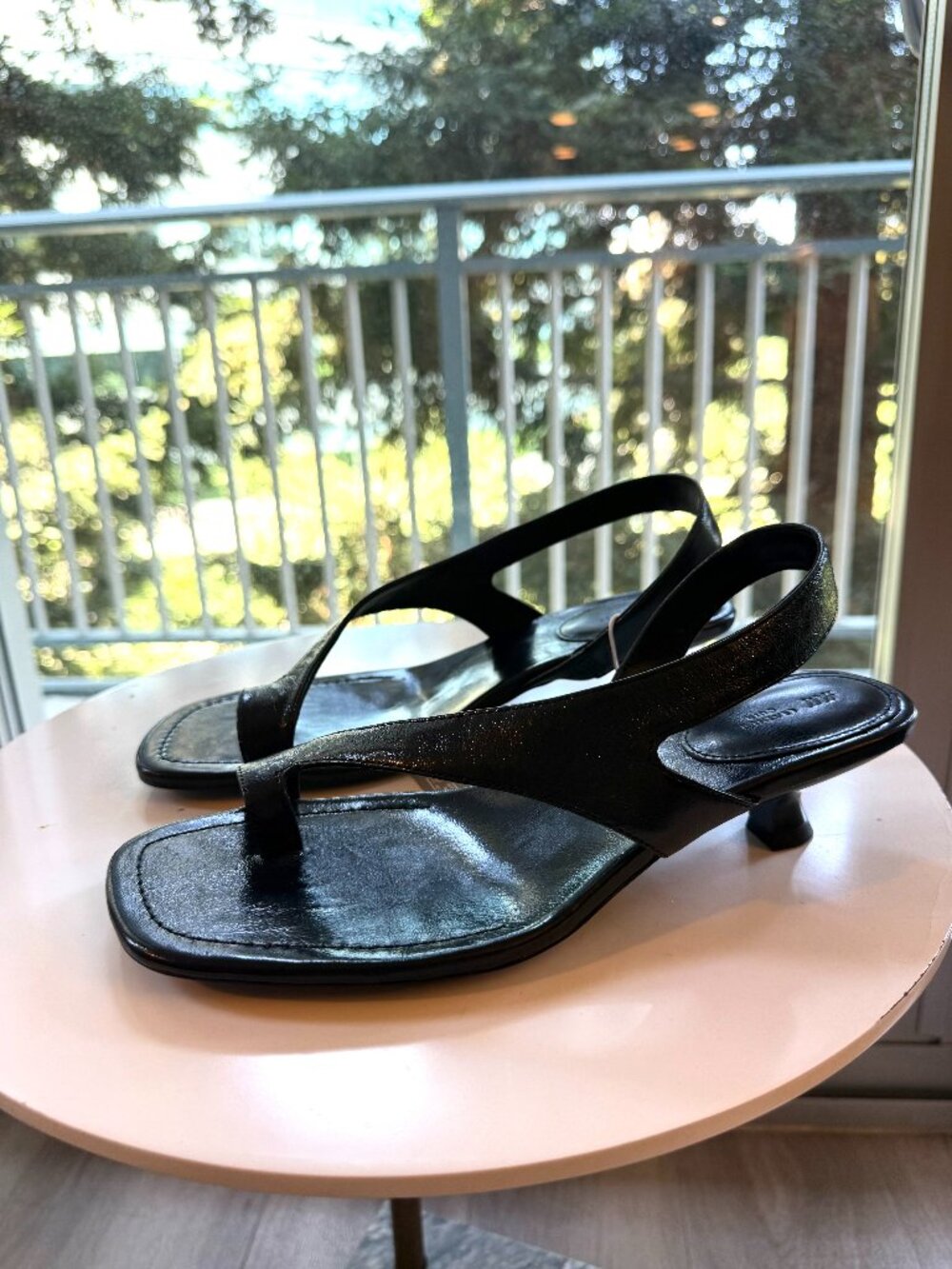 Black Kitten-Heeled Leather Sandals | Quiet Luxury Summer 2026 | NWT | Size 9